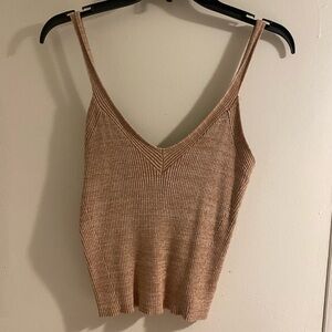And Now This Ribbed Tan V-Neck Women's Top Size Small
